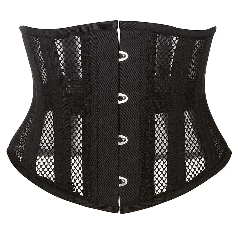 Boning Corset Steel - 女性用アンダーバストコルセット スチールボーン入りショートトルソービスチェ 通気性メッシュお腹引き締めシェイプウェア ウエストシンチャー ワスピーコルセット