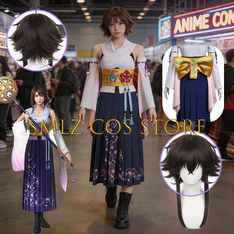 Cosplay Props - Smlz FFX ユナコスプレアニメ FF10 X 衣装女性あなたナ着物ドレス小道具ウィッグセットハロウィンパーティー演劇衣装