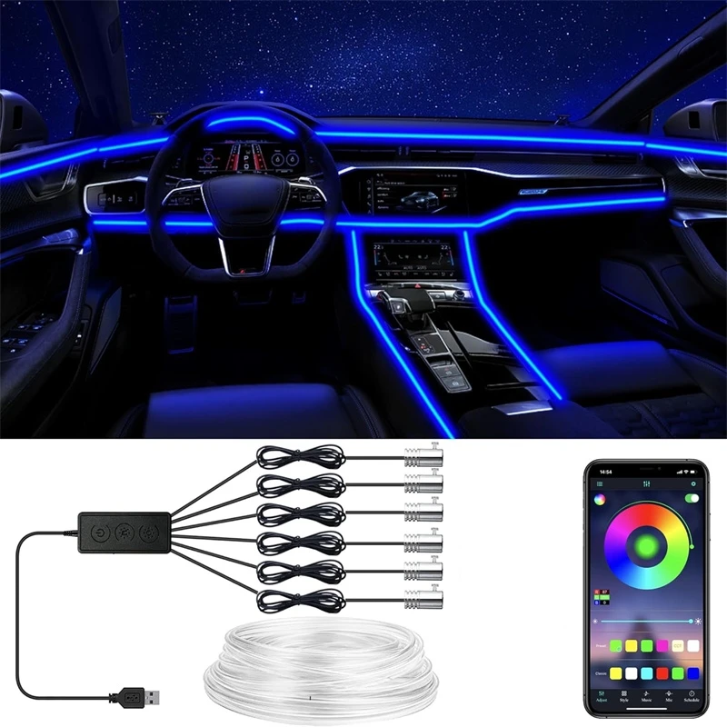 Led El Wire - アプリ制御可能なフレキシブルELワイヤーライト、雰囲気照明ストリップライト、装飾ランプ、12V車内ネオンRGB LEDストリップ