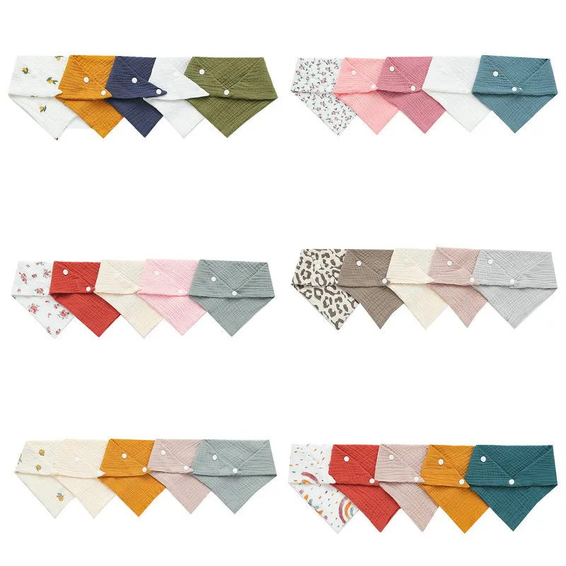 Snap Fastener Set - 5 ピース/セット新生児ベビーよだれかけ授乳よだれよだれかけ無地漫画スナップボタンソフト三角形タオル綿ベビーよだれかけ卸売