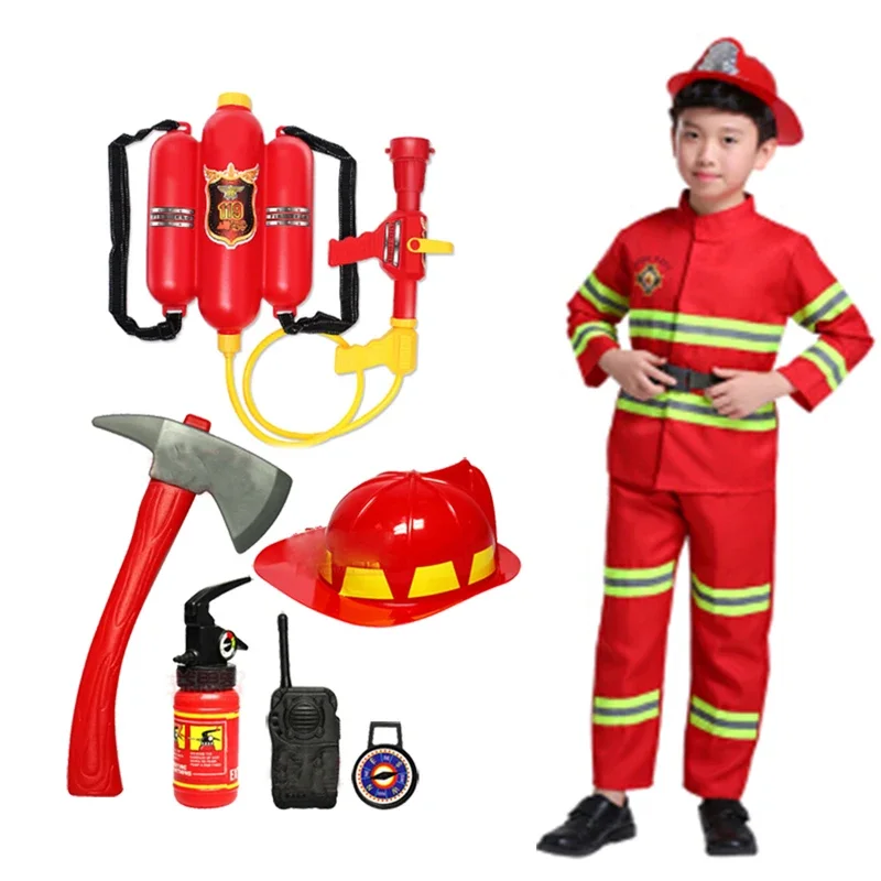 Cosplay Prop Works - 新しい消防士制服サム消防士コスプレ衣装子供作業服スーツ小道具少年少女パフォーマンスセットクリスマスギフト