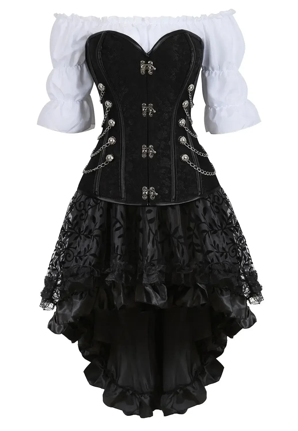 Boning Corset Steel - 女性のための海賊スタイルのコルセット,革の骨の衣装,セクシーなスカート,白いブラウス,ゴシックコサージ,大きなサイズのスチームパンクの衣装