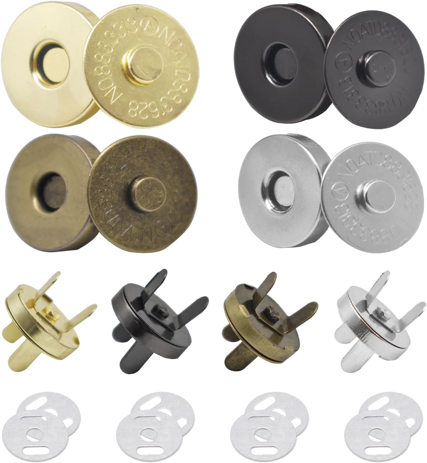 Snap Fastener Set - 10セットの磁気スナップボタン、金属製留め具、14mmと18mm、縫製、工芸品、財布、衣類、革製品用