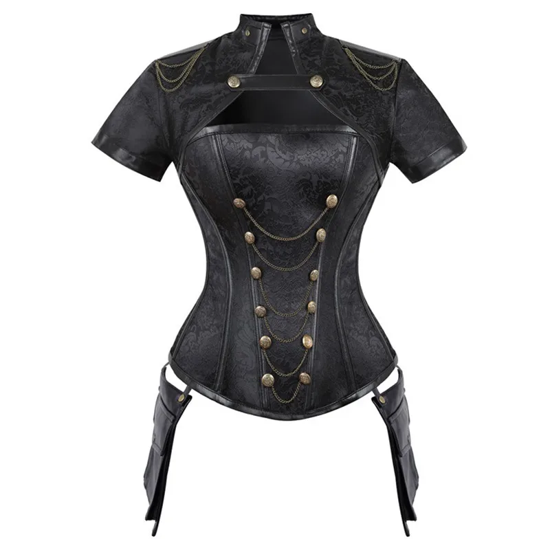 Boning Corset Steel - 中世の女性オーバーバストコルセットスチームパンク服スパイラル鋼骨ジャカードヴィンテージビスチェトップゴシックショール革胴鎧