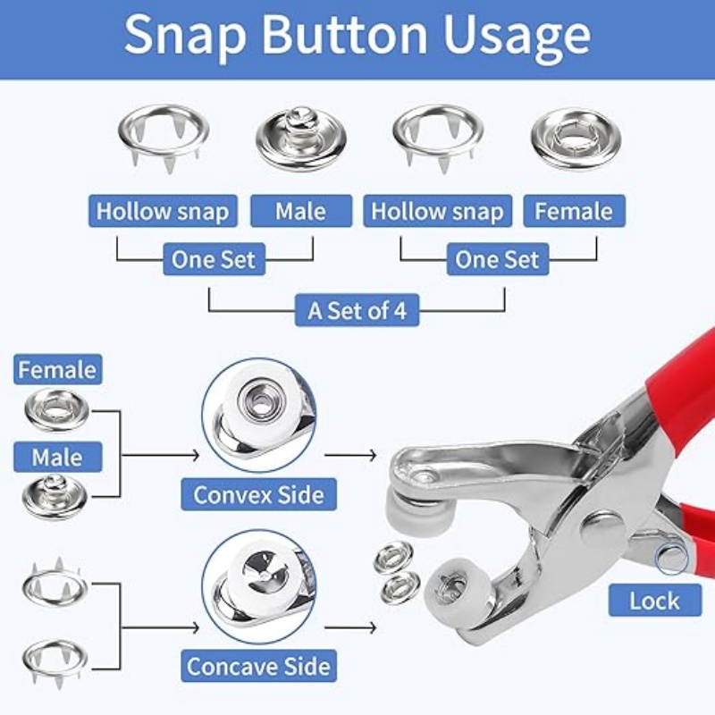 9.5mmメタルスナップボタンキット - 100セット シル - Snap Fastener Set のレビューと価格