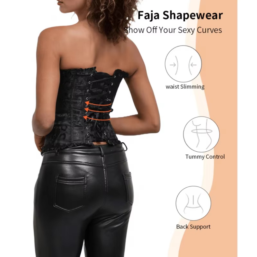 ジッパー付きジャカードアンダーバストコルセット、レースアップ - Boning Corset Steel のレビューと価格