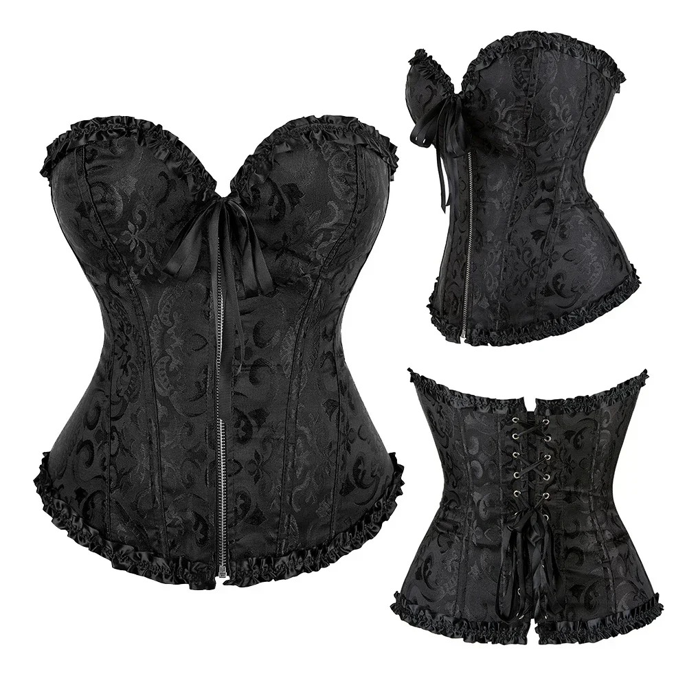 ジッパー付きジャカードアンダーバストコルセット、レースアップ - Boning Corset Steel のレビューと価格