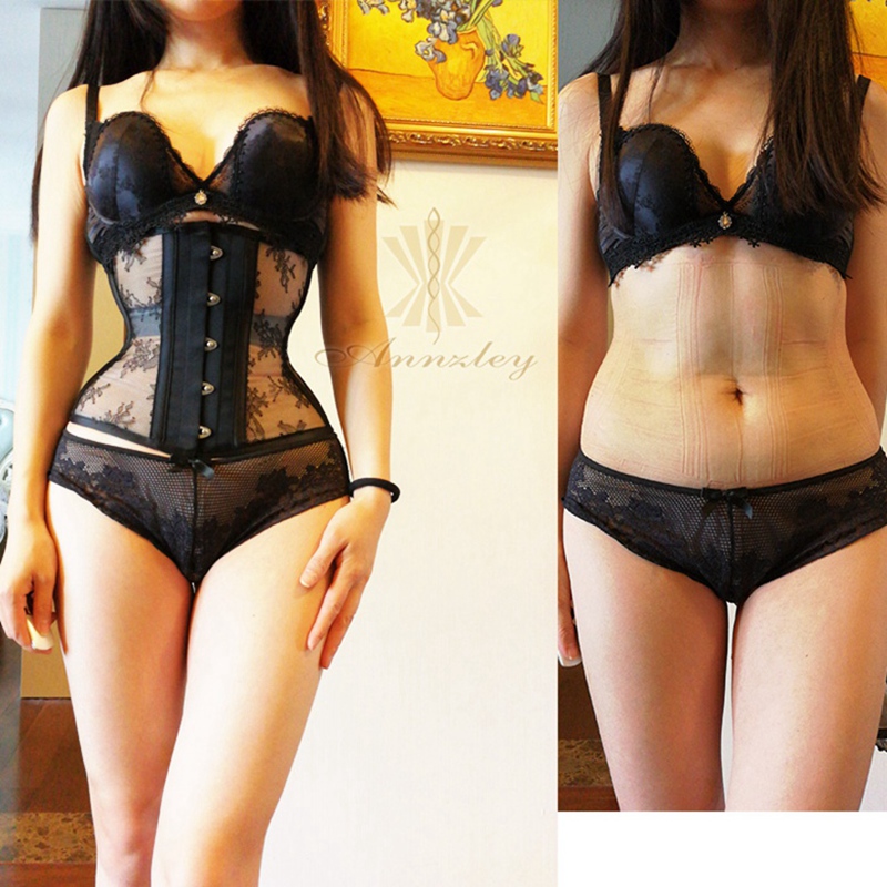 を annzley コルセット痩身前と後黒メッシュ鋼骨太のア - Boning Corset Steel のレビューと価格