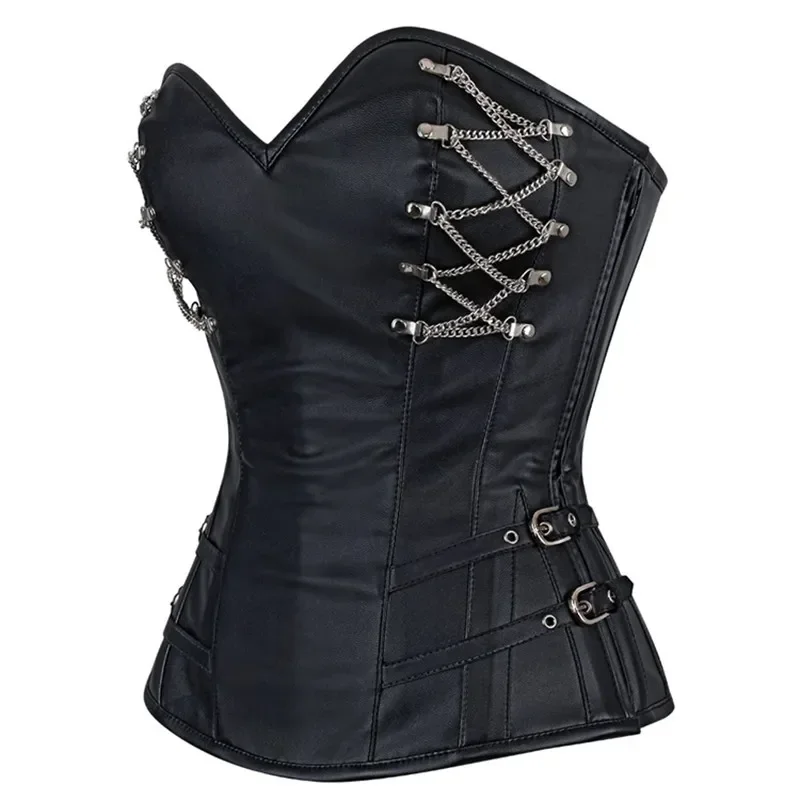 スチームパンクコルセットとビスチェ黒プラスサイズレザーヴィン - Boning Corset Steel のレビューと価格