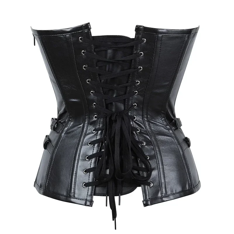 スチームパンクコルセットとビスチェ黒プラスサイズレザーヴィン - Boning Corset Steel のレビューと価格