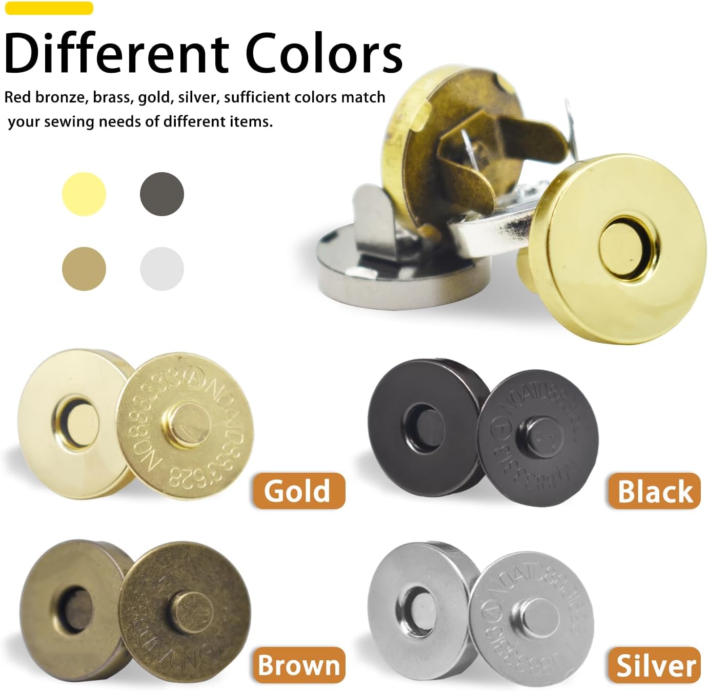 10セットの磁気スナップボタン、金属製留め具、14mmと18 - Snap Fastener Set のレビューと価格